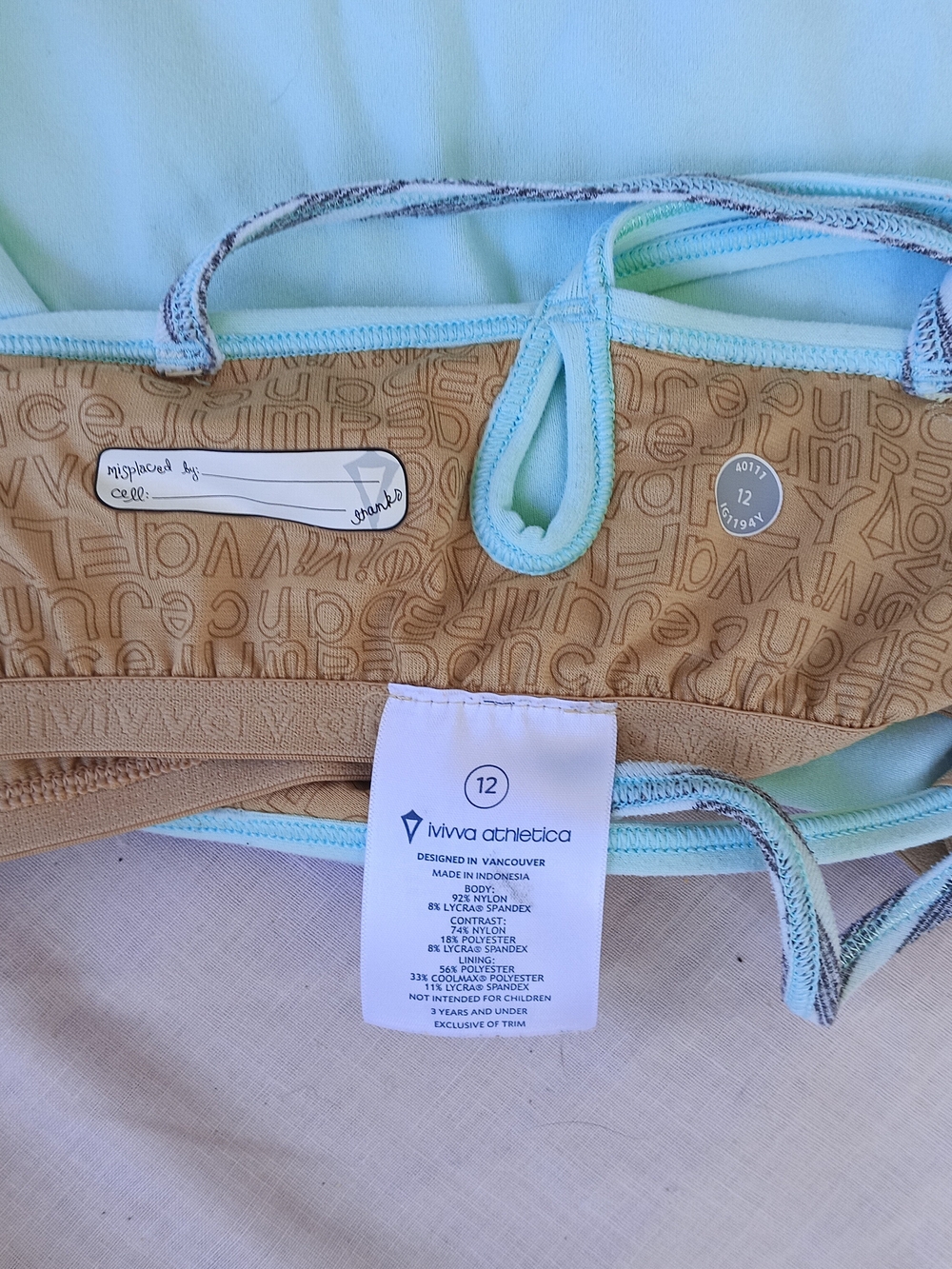 ivivva Athletica Girls Size 12 Mint Athletic Tank with Built-In Shelf Bra - Picture 3 of 9